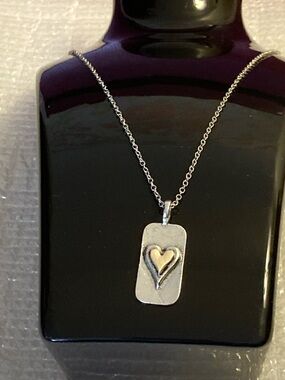 NWOT - Brushed Finish Silvertone/Goldtone Double-Layer Heart Pendant & Chain